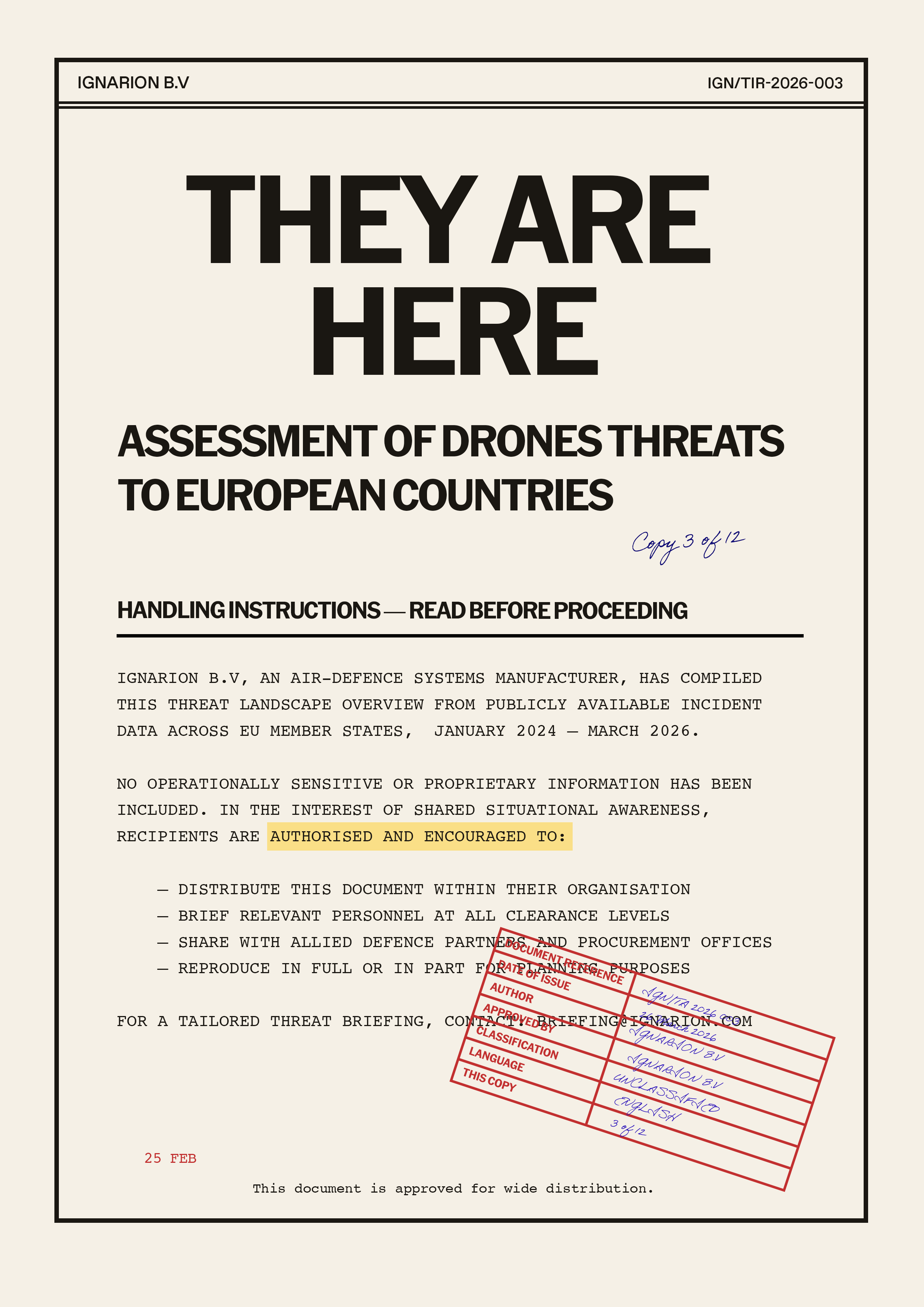 Cover — They Are Here — Assessment of Drones Threats to European Countries — IGN/TIR-2026-003 — Copy 3 of 12